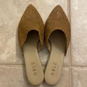 Brown, suede, leopard print mules